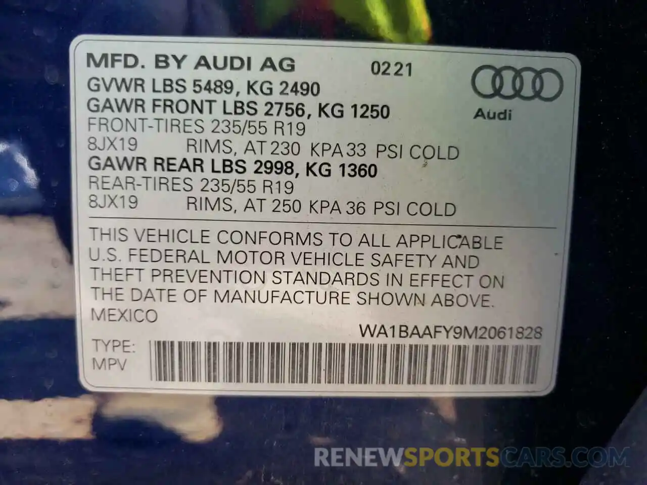 10 Photograph of a damaged car WA1BAAFY9M2061828 AUDI Q5 2021