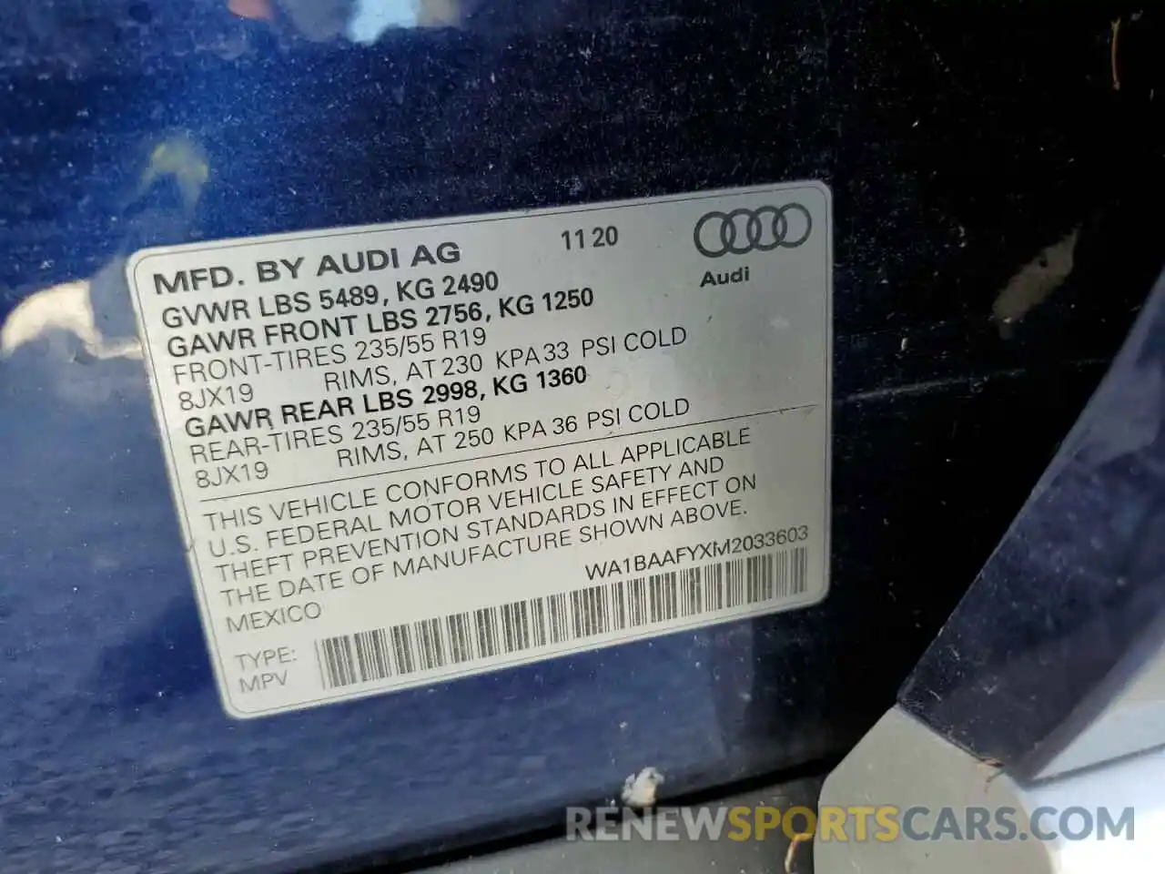 10 Photograph of a damaged car WA1BAAFYXM2033603 AUDI Q5 2021