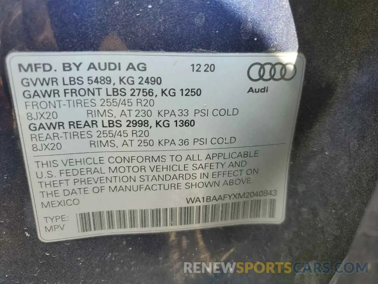 12 Photograph of a damaged car WA1BAAFYXM2040843 AUDI Q5 2021