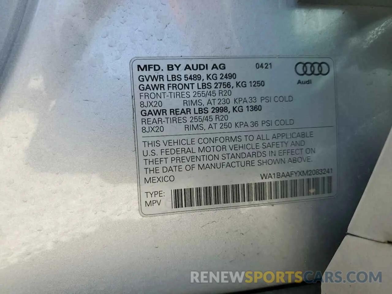 14 Photograph of a damaged car WA1BAAFYXM2083241 AUDI Q5 2021