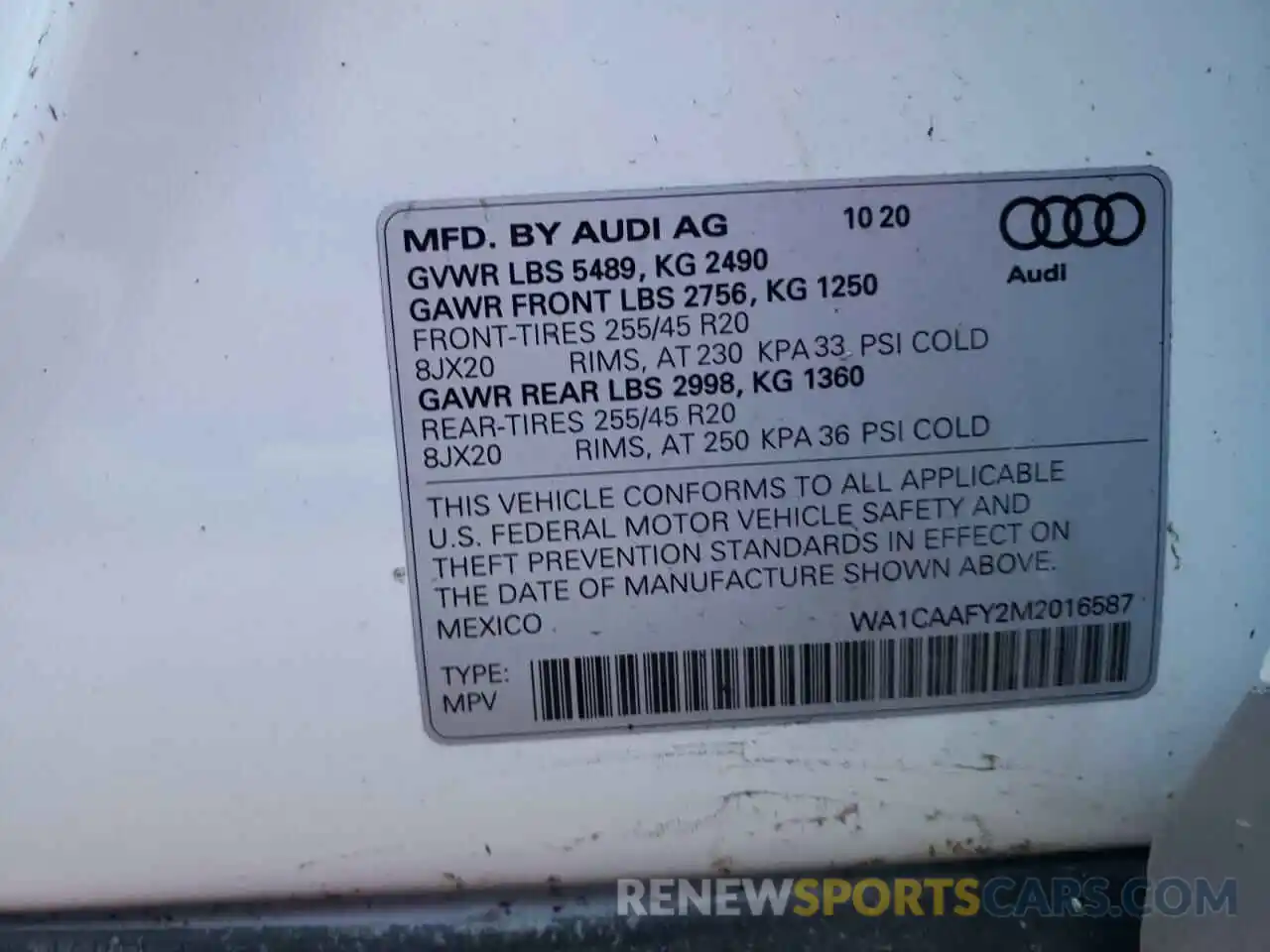 10 Photograph of a damaged car WA1CAAFY2M2016587 AUDI Q5 2021