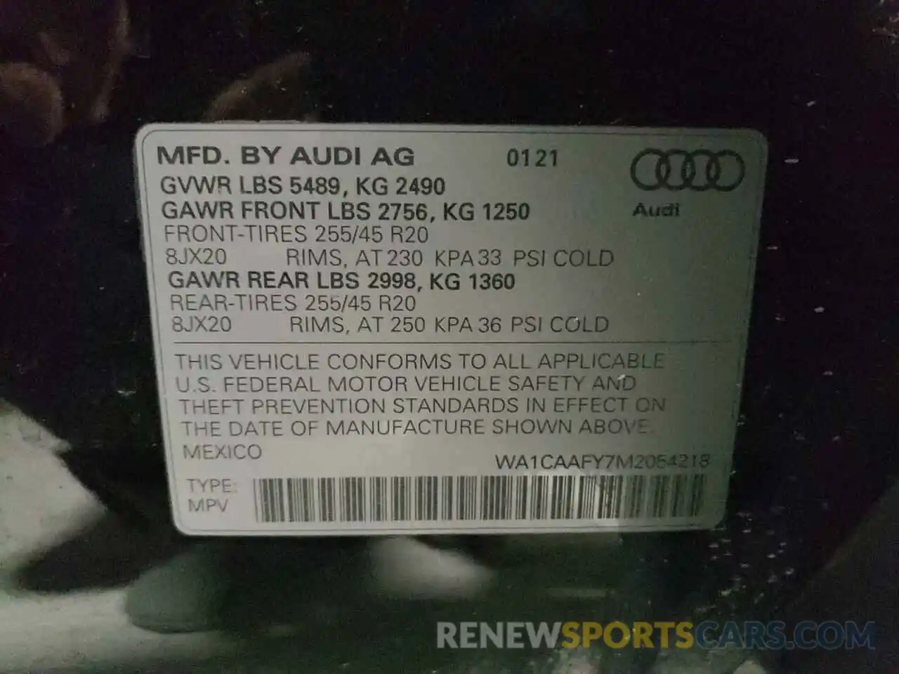 10 Photograph of a damaged car WA1CAAFY7M2054218 AUDI Q5 2021