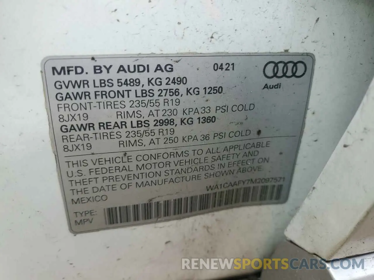 14 Photograph of a damaged car WA1CAAFY7M2097571 AUDI Q5 2021