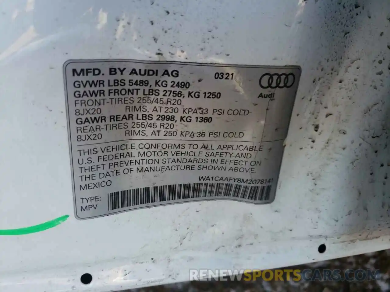 10 Photograph of a damaged car WA1CAAFY8M2078141 AUDI Q5 2021