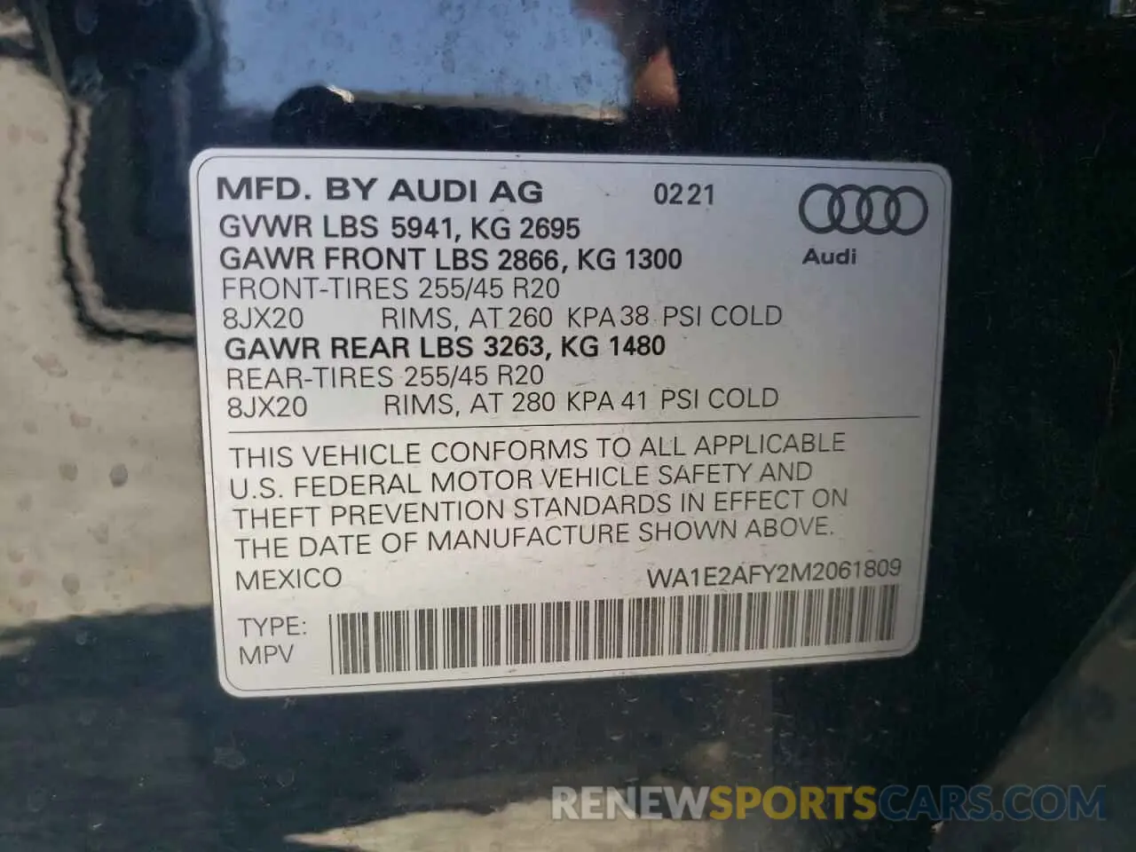 13 Photograph of a damaged car WA1E2AFY2M2061809 AUDI Q5 2021
