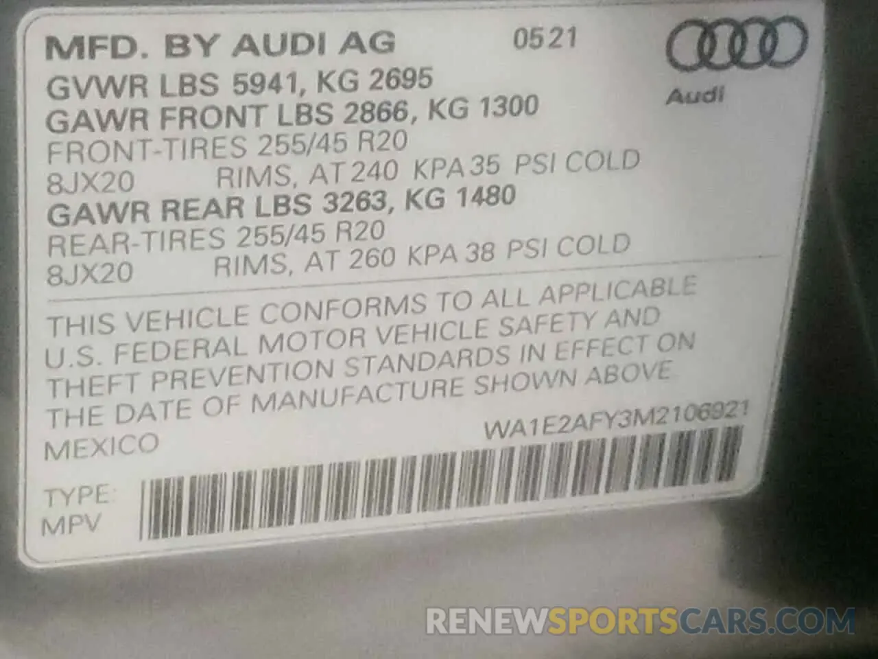 14 Photograph of a damaged car WA1E2AFY3M2106921 AUDI Q5 2021