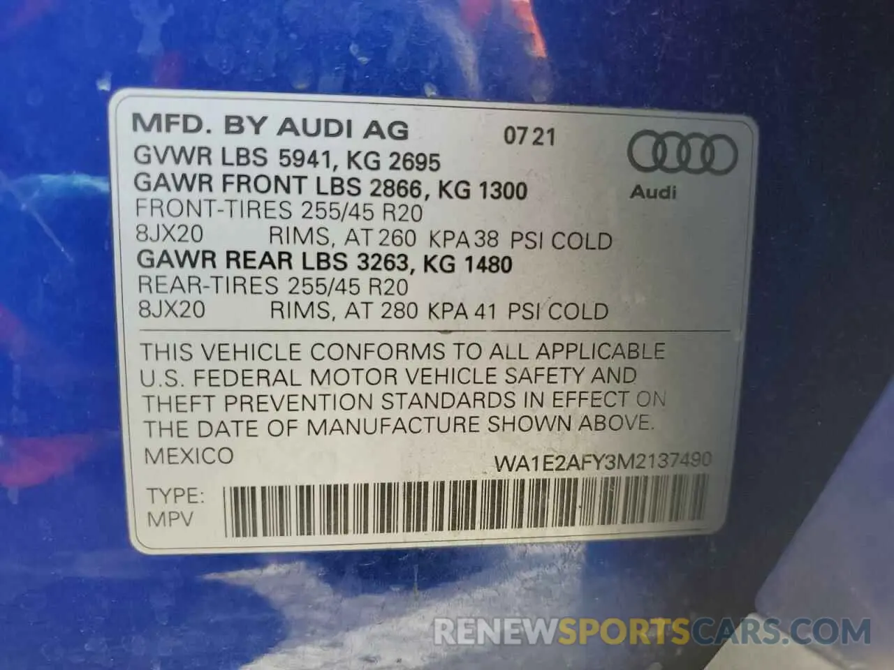 12 Photograph of a damaged car WA1E2AFY3M2137490 AUDI Q5 2021