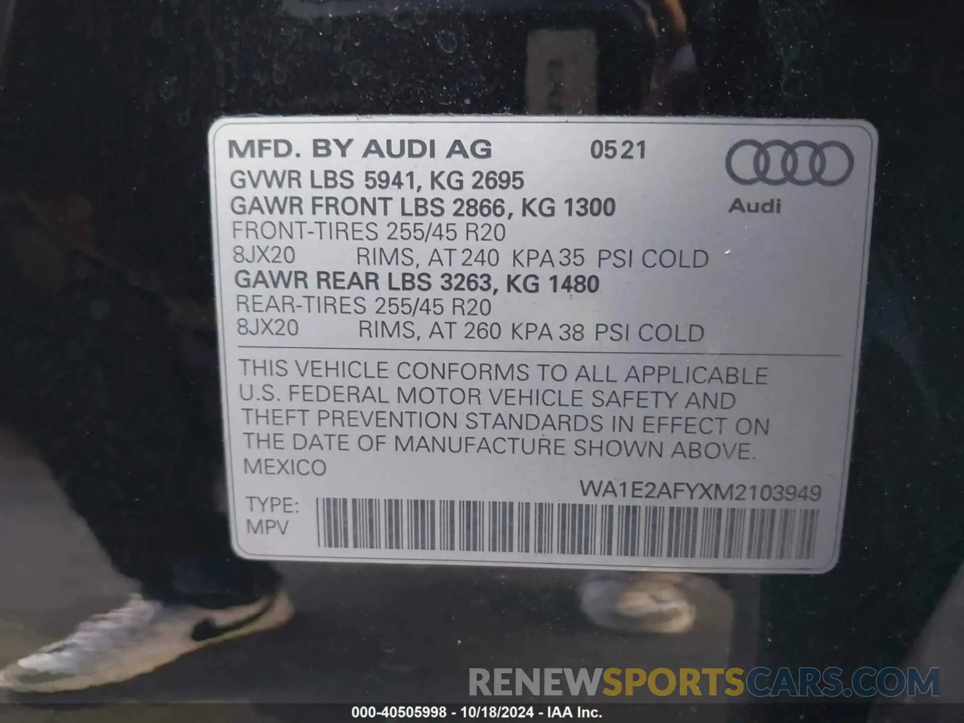 9 Photograph of a damaged car WA1E2AFYXM2103949 AUDI Q5 2021