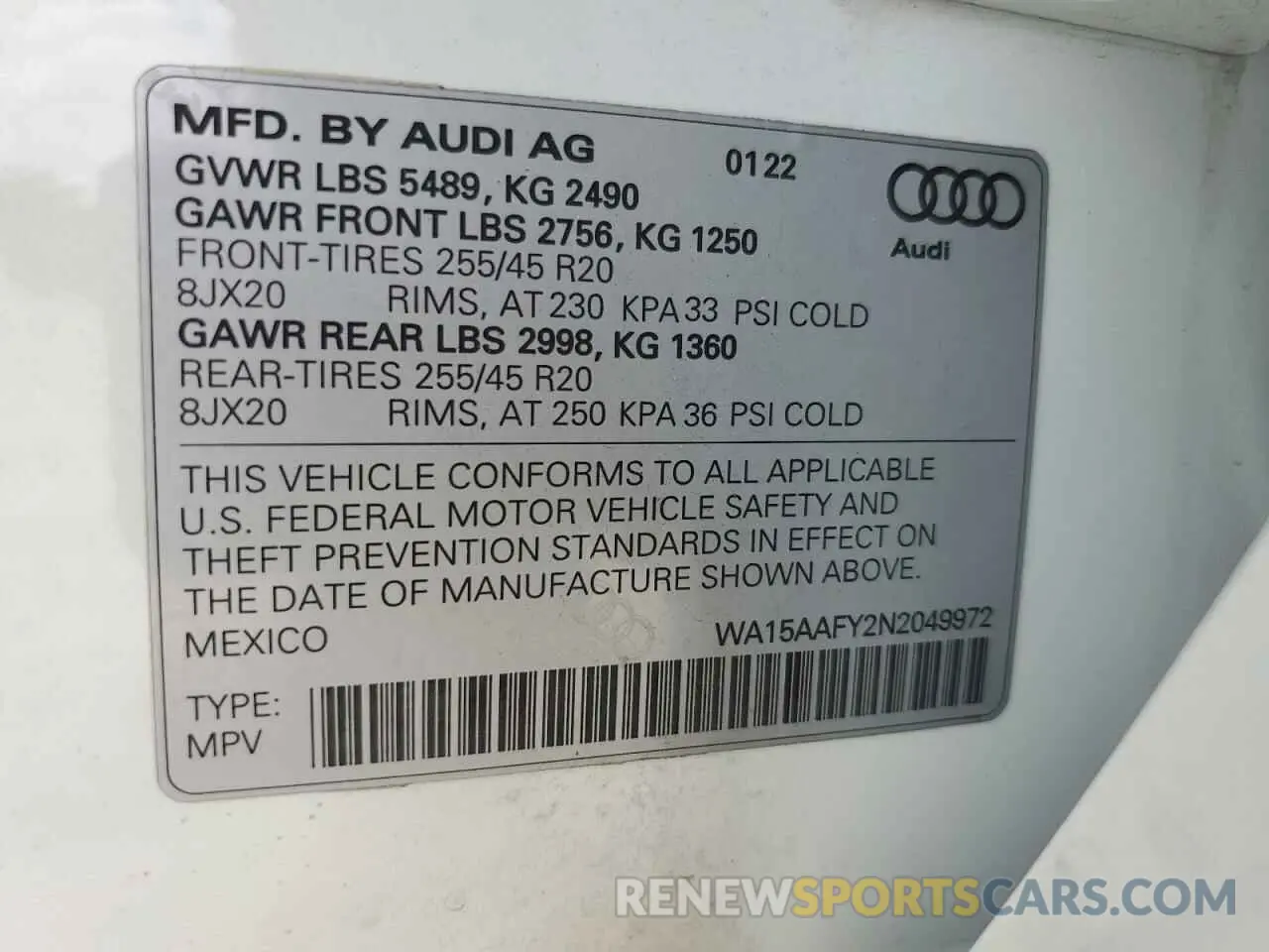 14 Photograph of a damaged car WA15AAFY2N2049972 AUDI Q5 2022