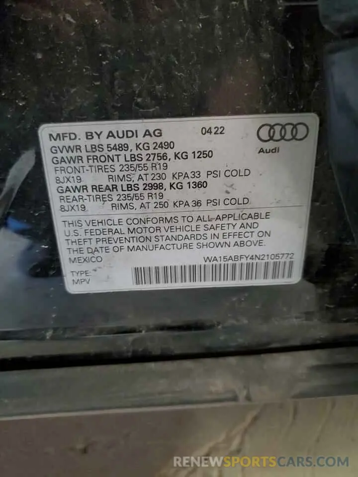 14 Photograph of a damaged car WA15ABFY4N2105772 AUDI Q5 2022