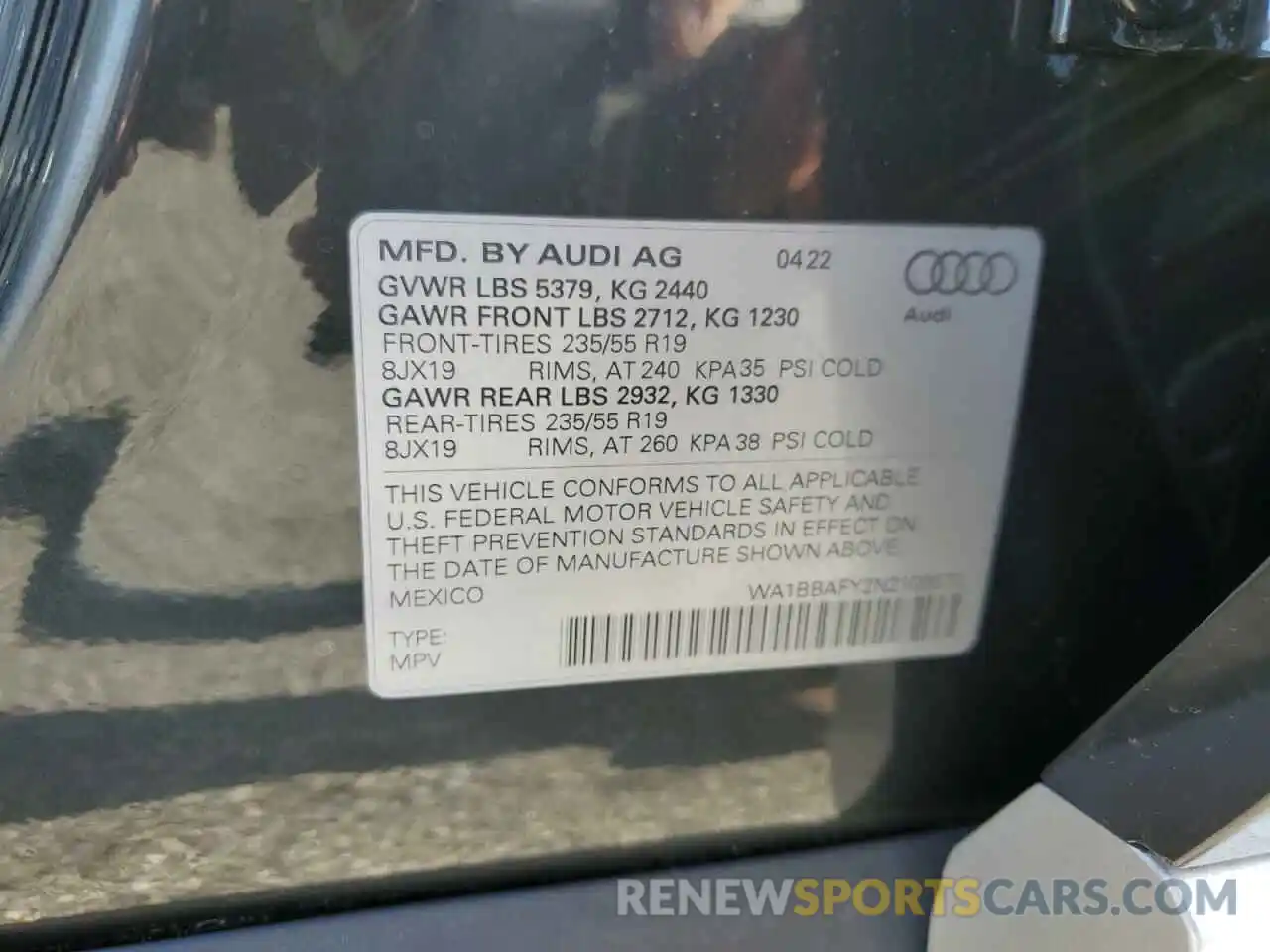 10 Photograph of a damaged car WA1BBAFY2N2109572 AUDI Q5 2022