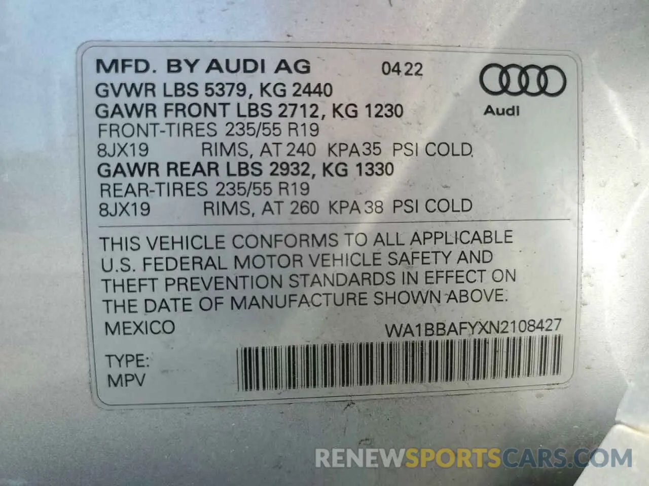 13 Photograph of a damaged car WA1BBAFYXN2108427 AUDI Q5 2022