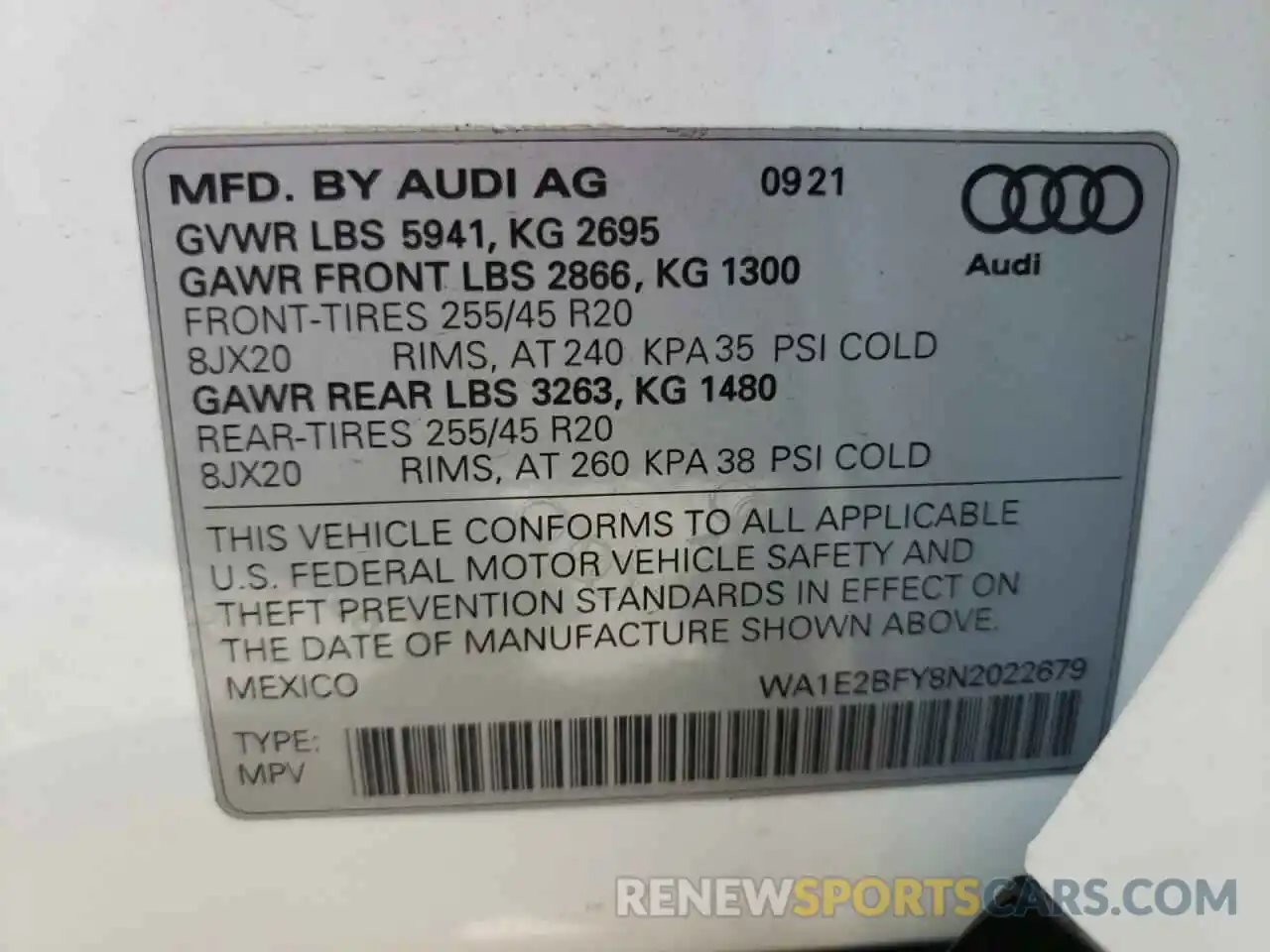 10 Photograph of a damaged car WA1E2BFY8N2022679 AUDI Q5 2022