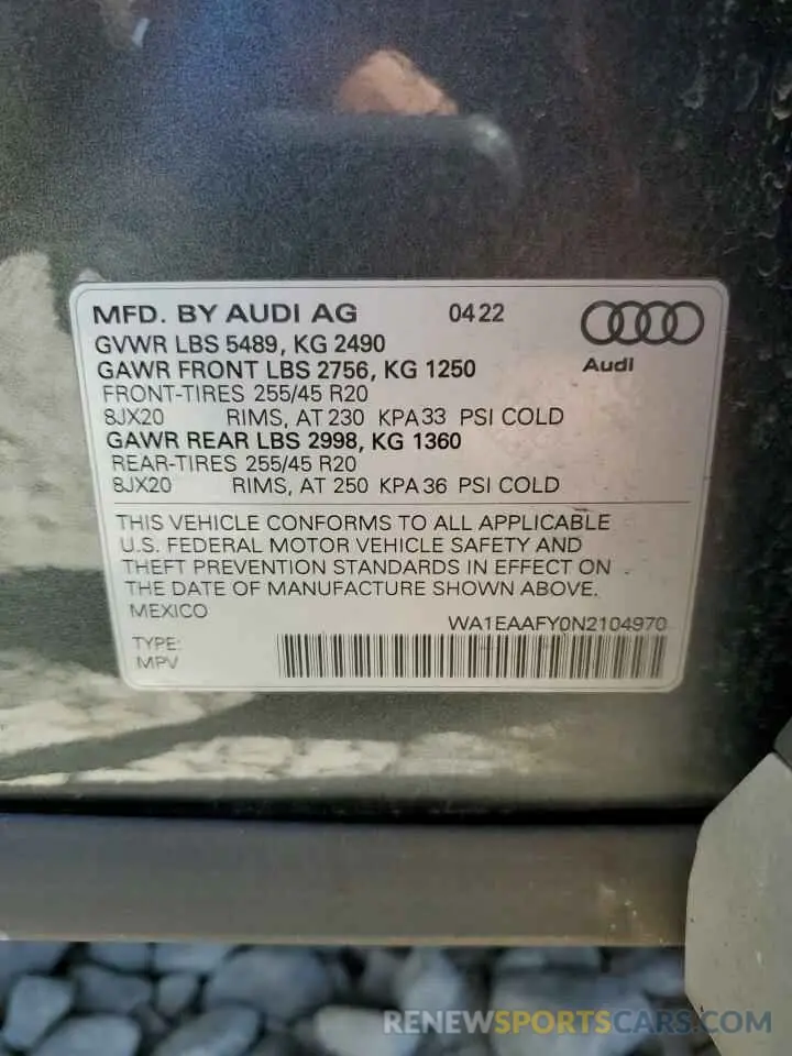 13 Photograph of a damaged car WA1EAAFY0N2104970 AUDI Q5 2022