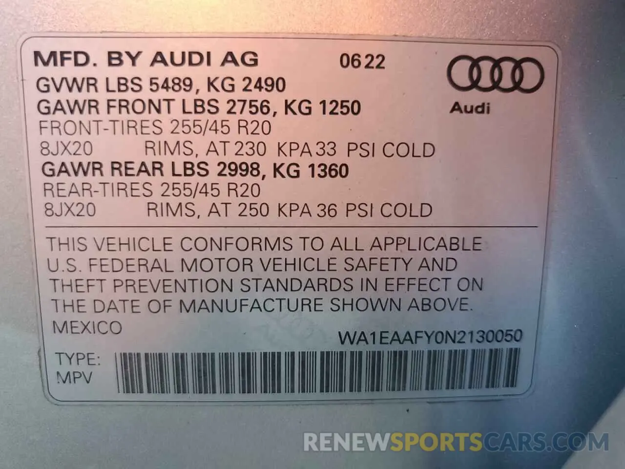 13 Photograph of a damaged car WA1EAAFY0N2130050 AUDI Q5 2022