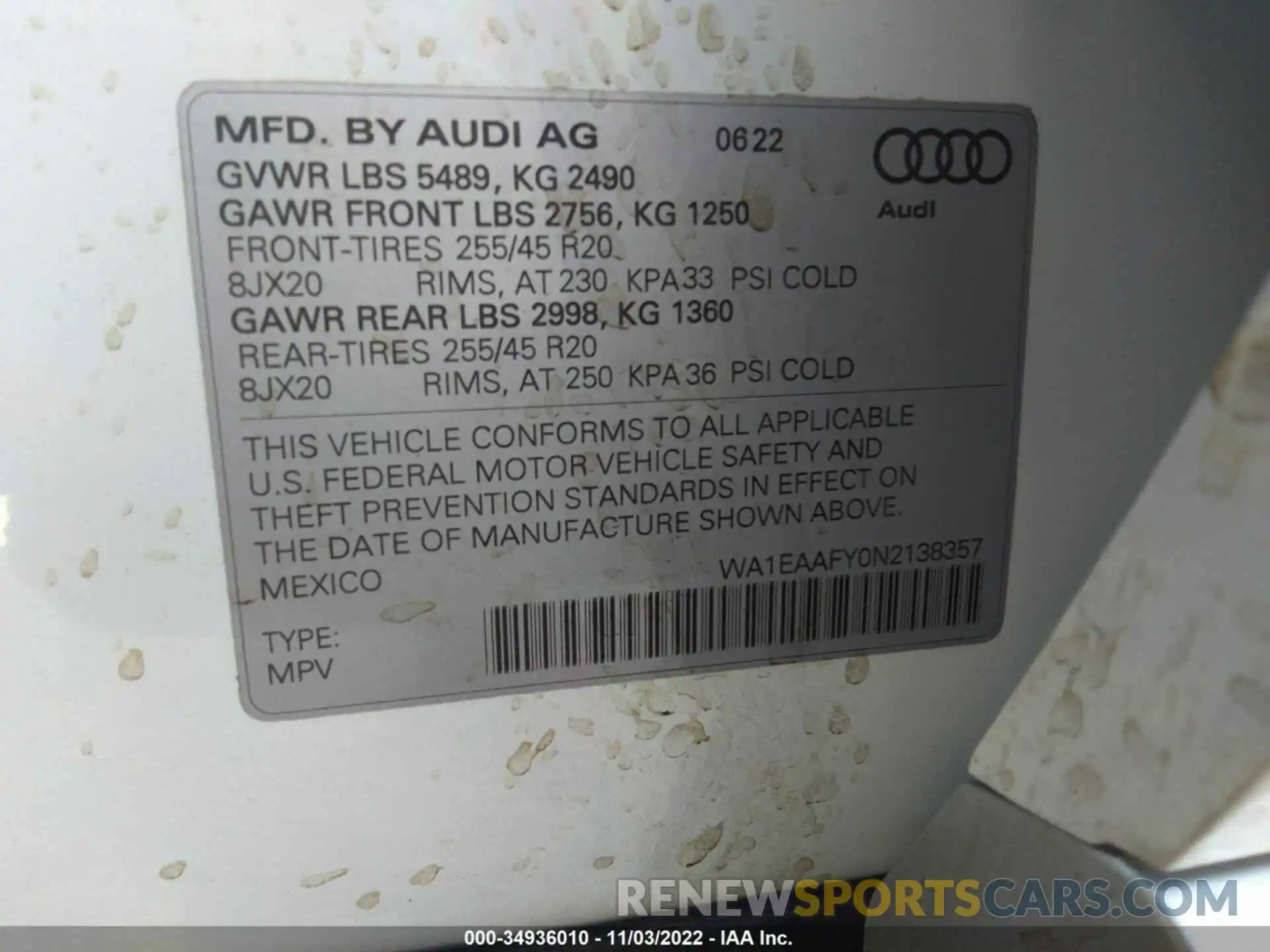 9 Photograph of a damaged car WA1EAAFY0N2138357 AUDI Q5 2022