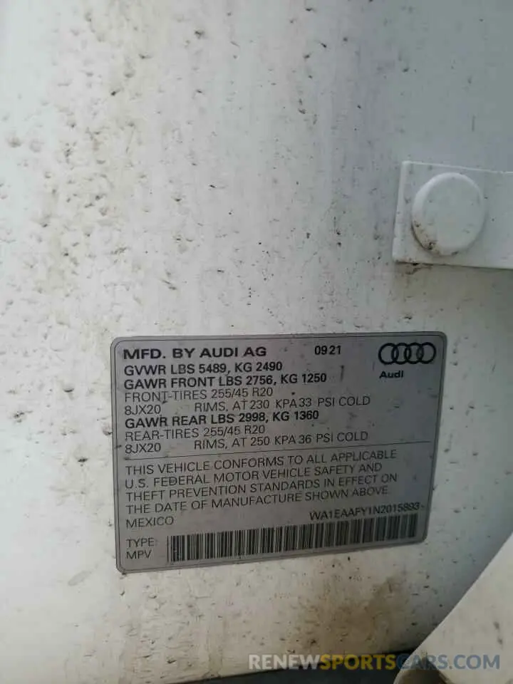 14 Photograph of a damaged car WA1EAAFY1N2015893 AUDI Q5 2022