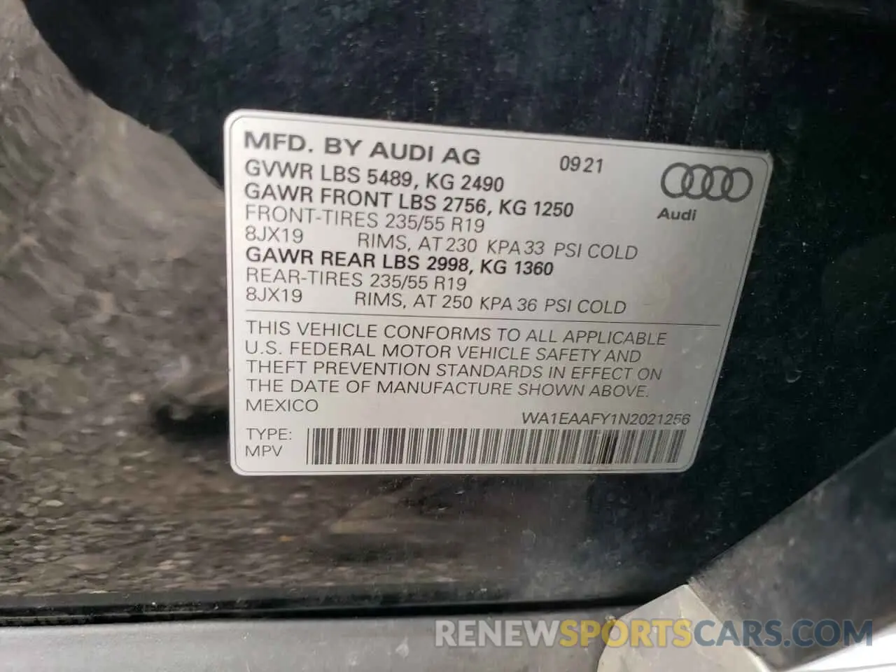 13 Photograph of a damaged car WA1EAAFY1N2021256 AUDI Q5 2022