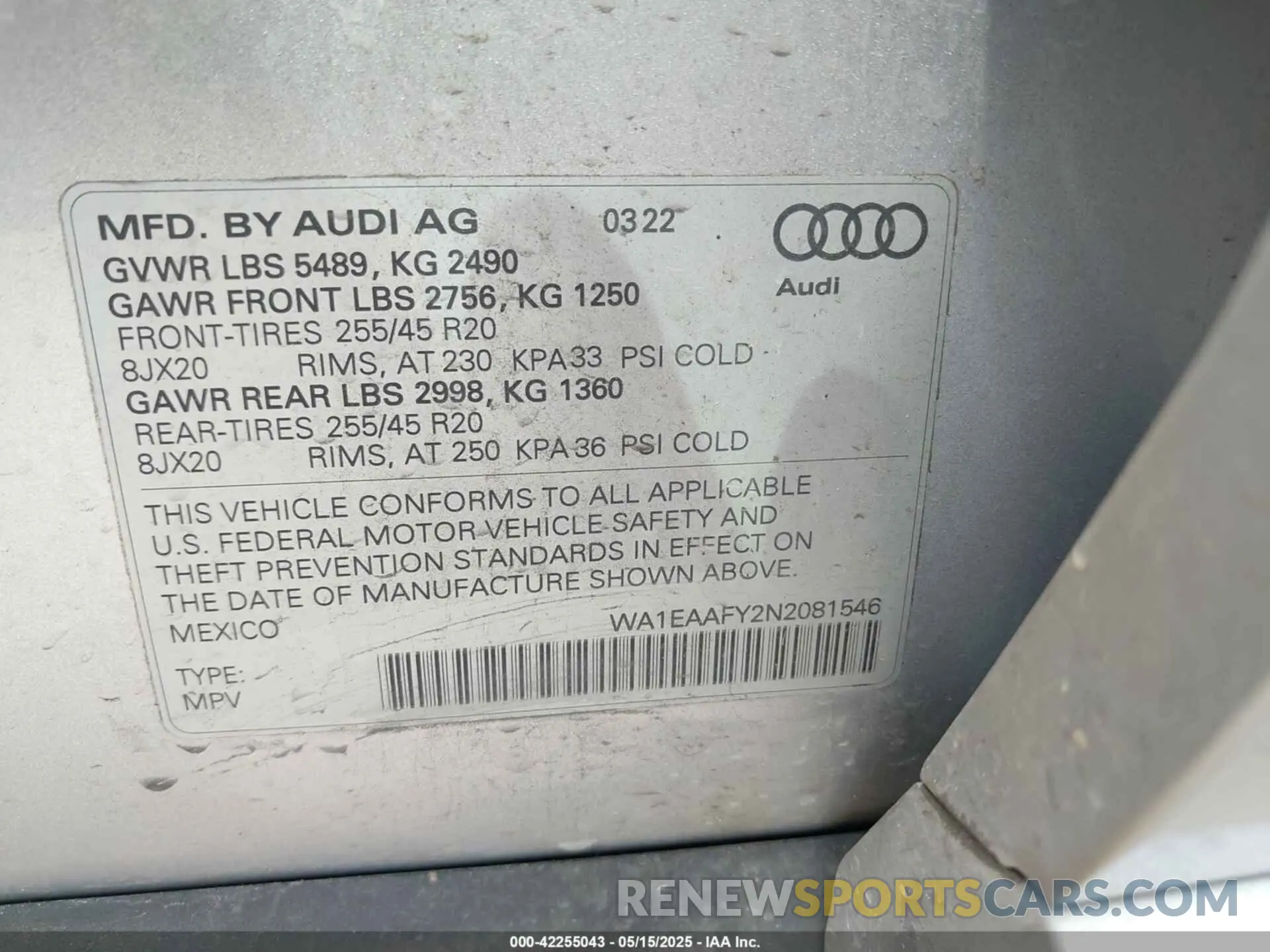 9 Photograph of a damaged car WA1EAAFY2N2081546 AUDI Q5 2022