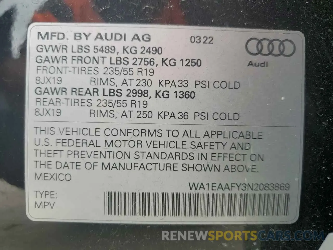 13 Photograph of a damaged car WA1EAAFY3N2083869 AUDI Q5 2022