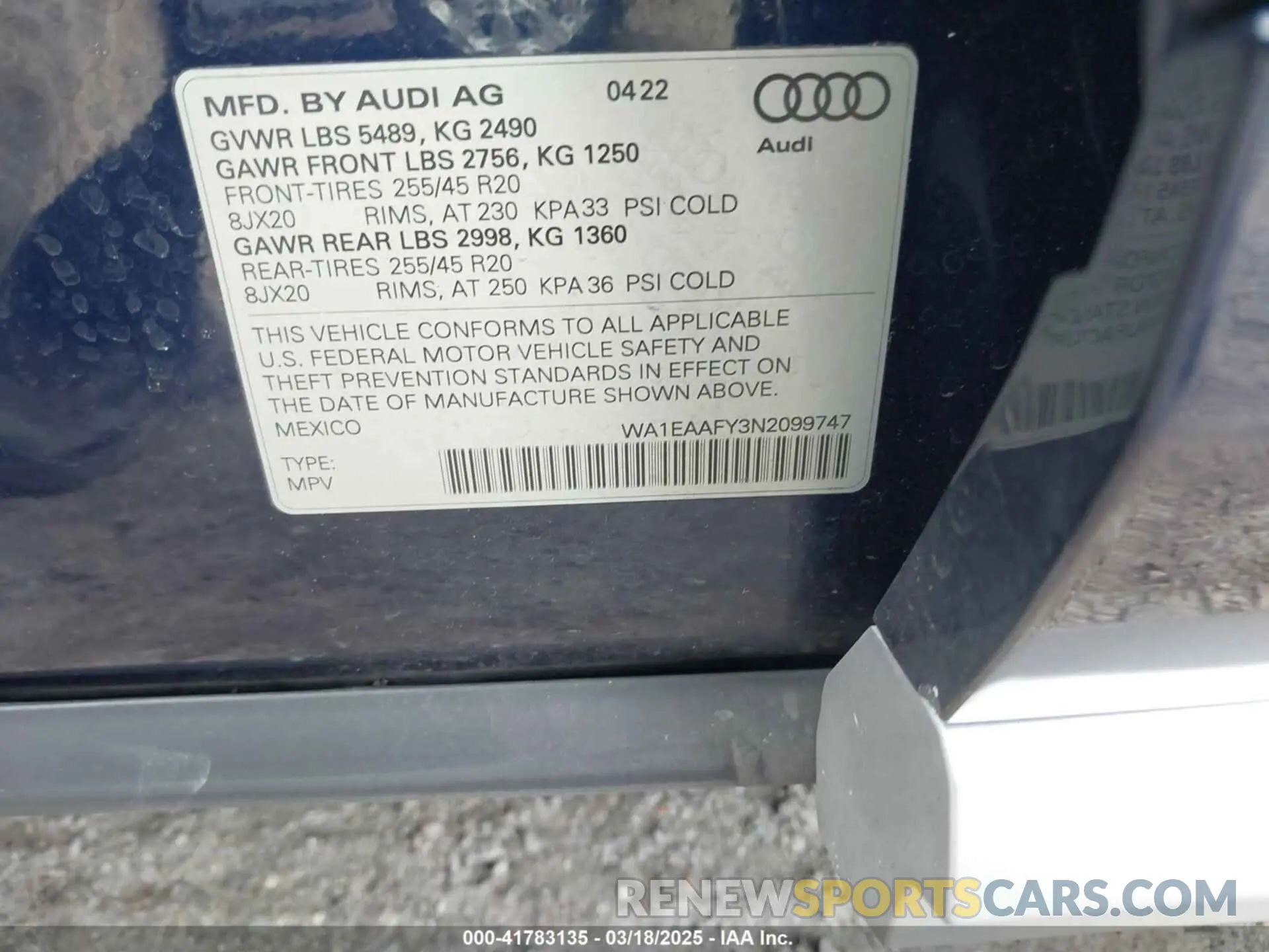 9 Photograph of a damaged car WA1EAAFY3N2099747 AUDI Q5 2022