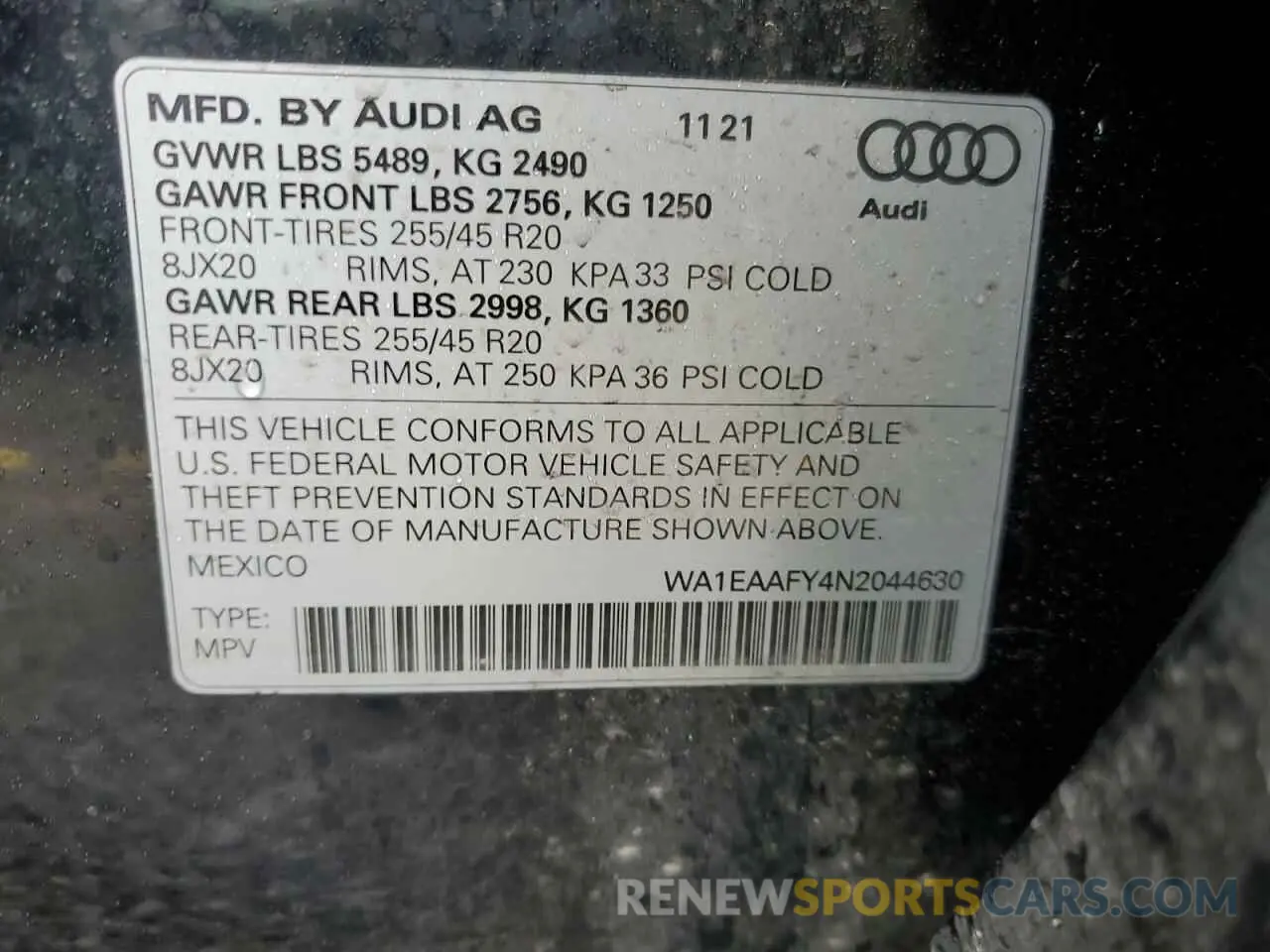 13 Photograph of a damaged car WA1EAAFY4N2044630 AUDI Q5 2022