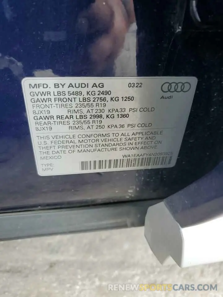 13 Photograph of a damaged car WA1EAAFY4N2093925 AUDI Q5 2022