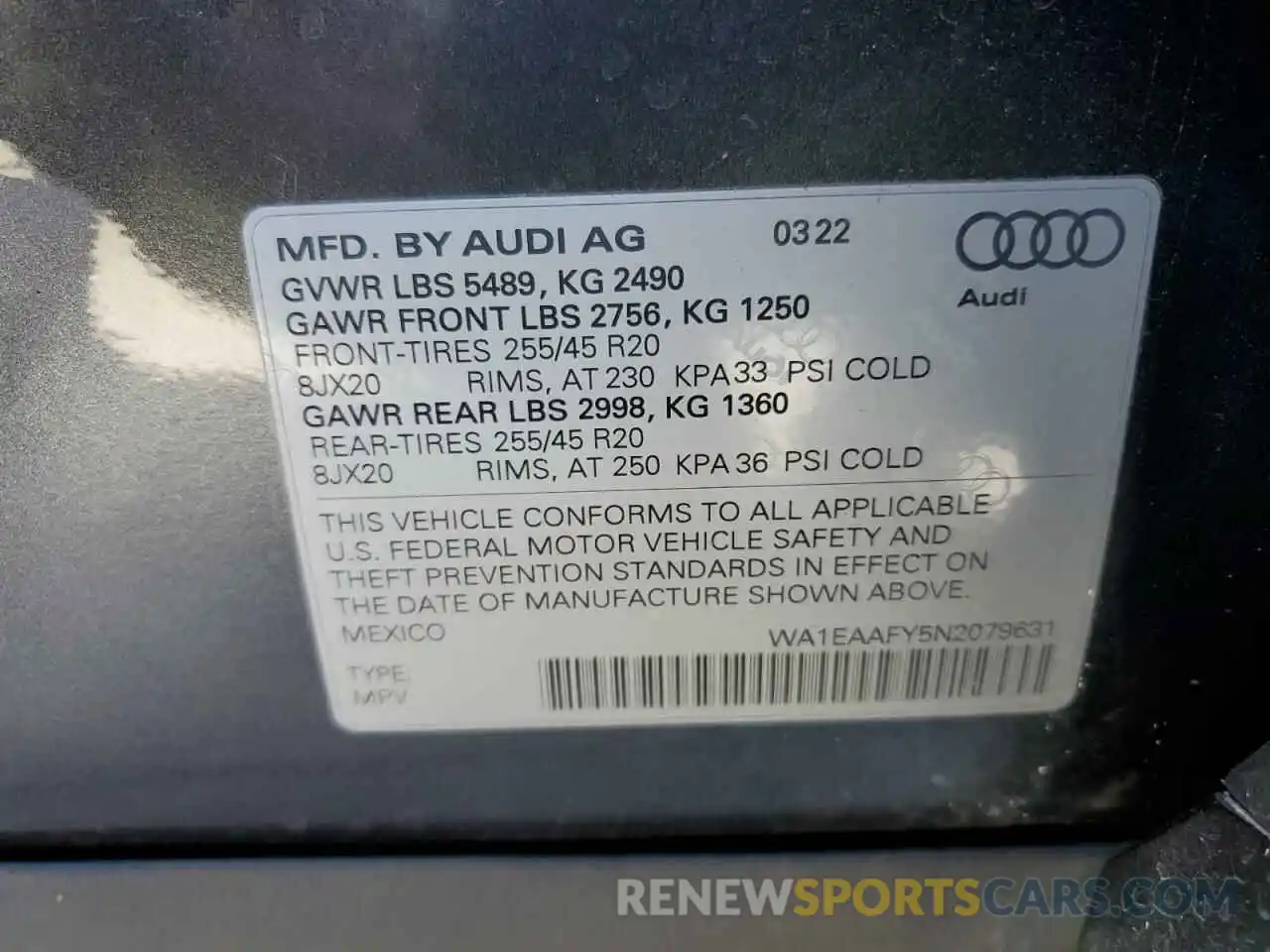 10 Photograph of a damaged car WA1EAAFY5N2079631 AUDI Q5 2022