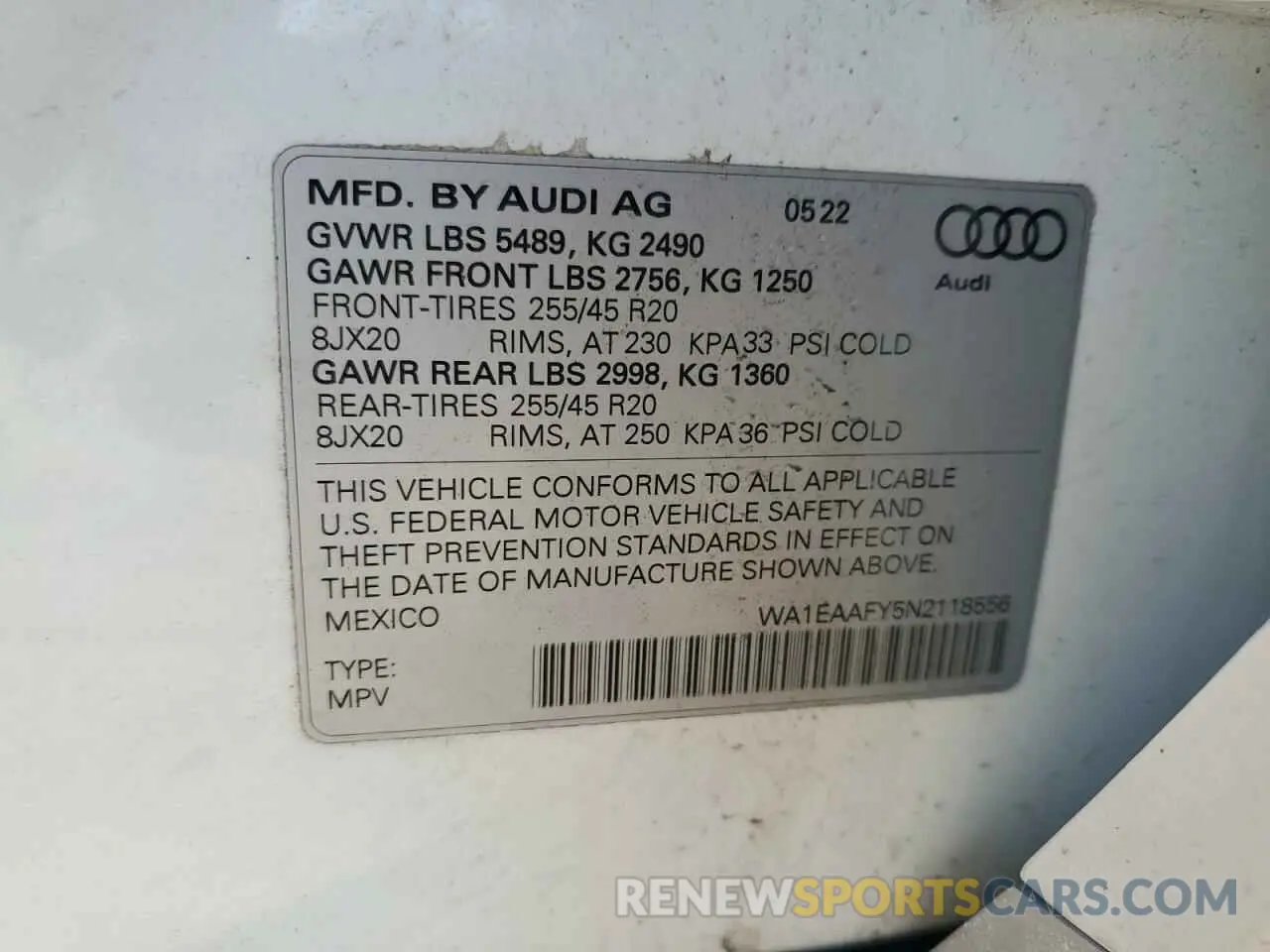 14 Photograph of a damaged car WA1EAAFY5N2118556 AUDI Q5 2022