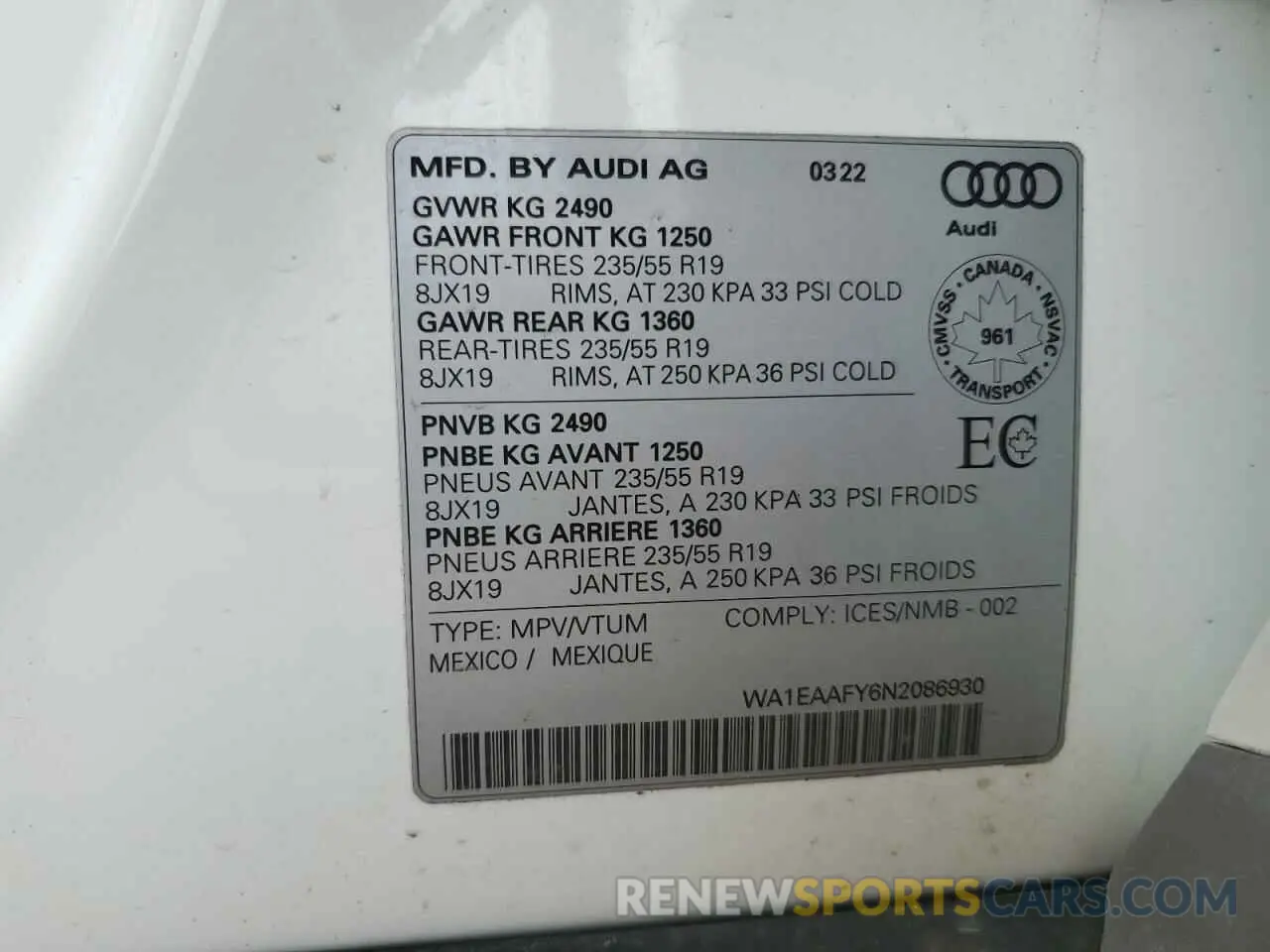 14 Photograph of a damaged car WA1EAAFY6N2086930 AUDI Q5 2022