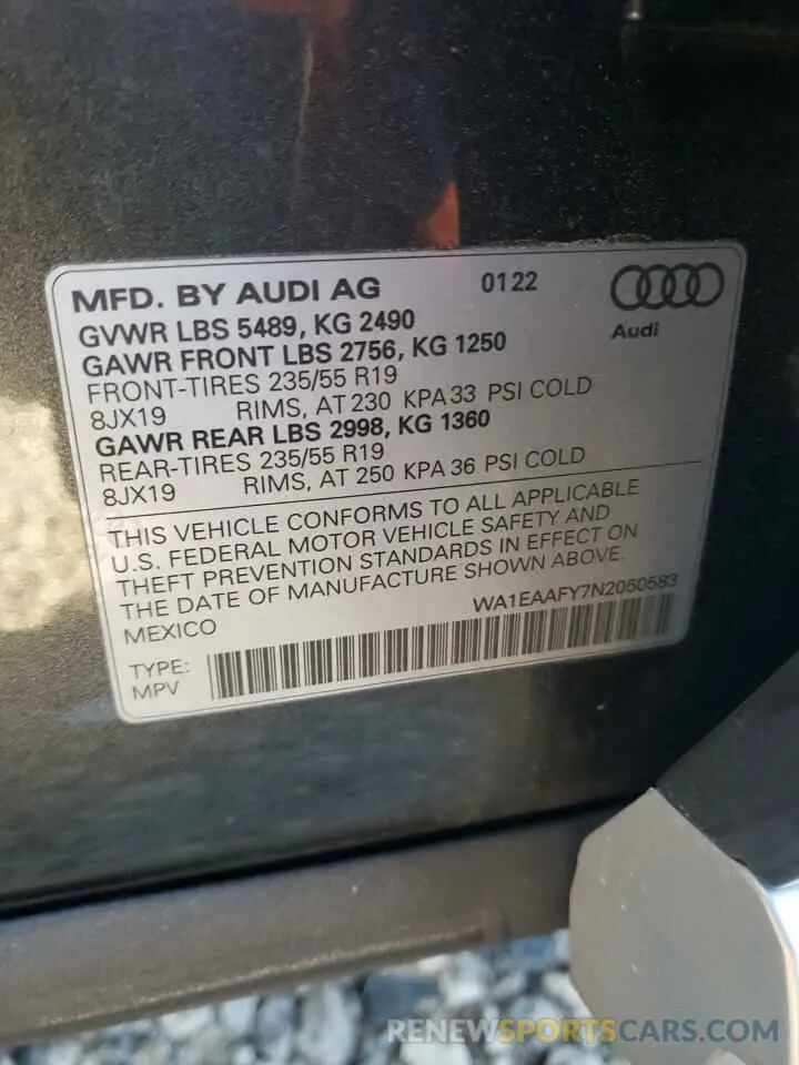 16 Photograph of a damaged car WA1EAAFY7N2050583 AUDI Q5 2022