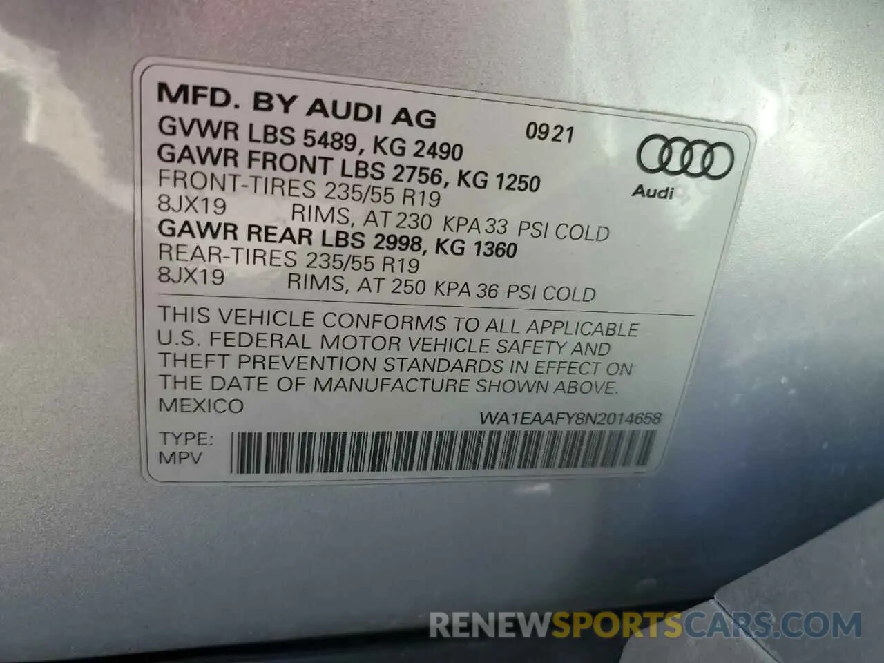 13 Photograph of a damaged car WA1EAAFY8N2014658 AUDI Q5 2022