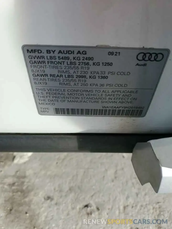 13 Photograph of a damaged car WA1EAAFY9N2018492 AUDI Q5 2022