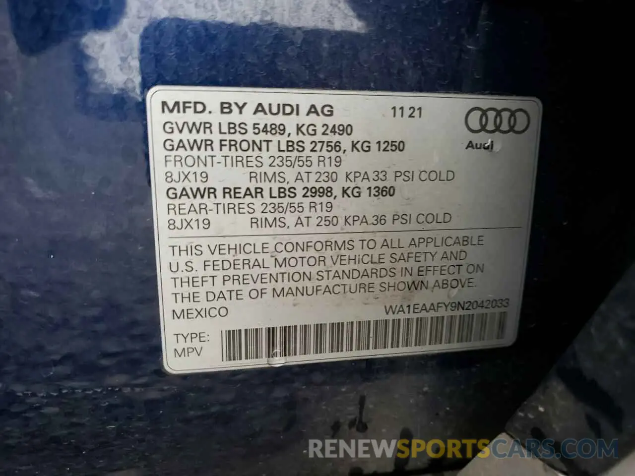 13 Photograph of a damaged car WA1EAAFY9N2042033 AUDI Q5 2022