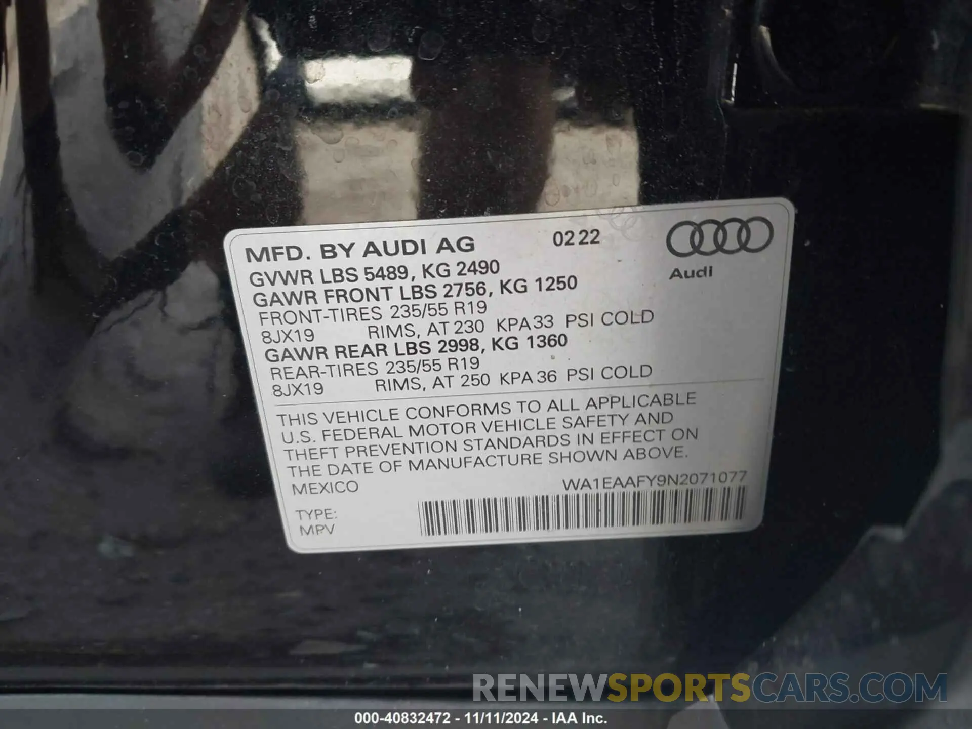 9 Photograph of a damaged car WA1EAAFY9N2071077 AUDI Q5 2022