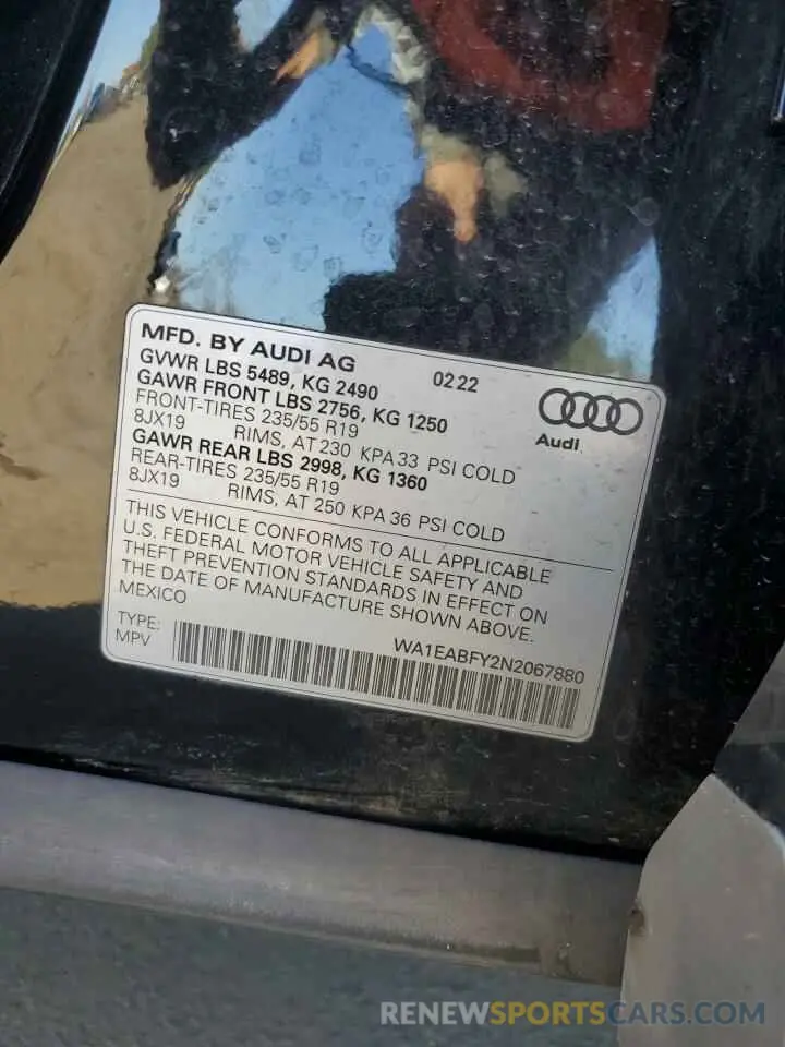 15 Photograph of a damaged car WA1EABFY2N2067880 AUDI Q5 2022