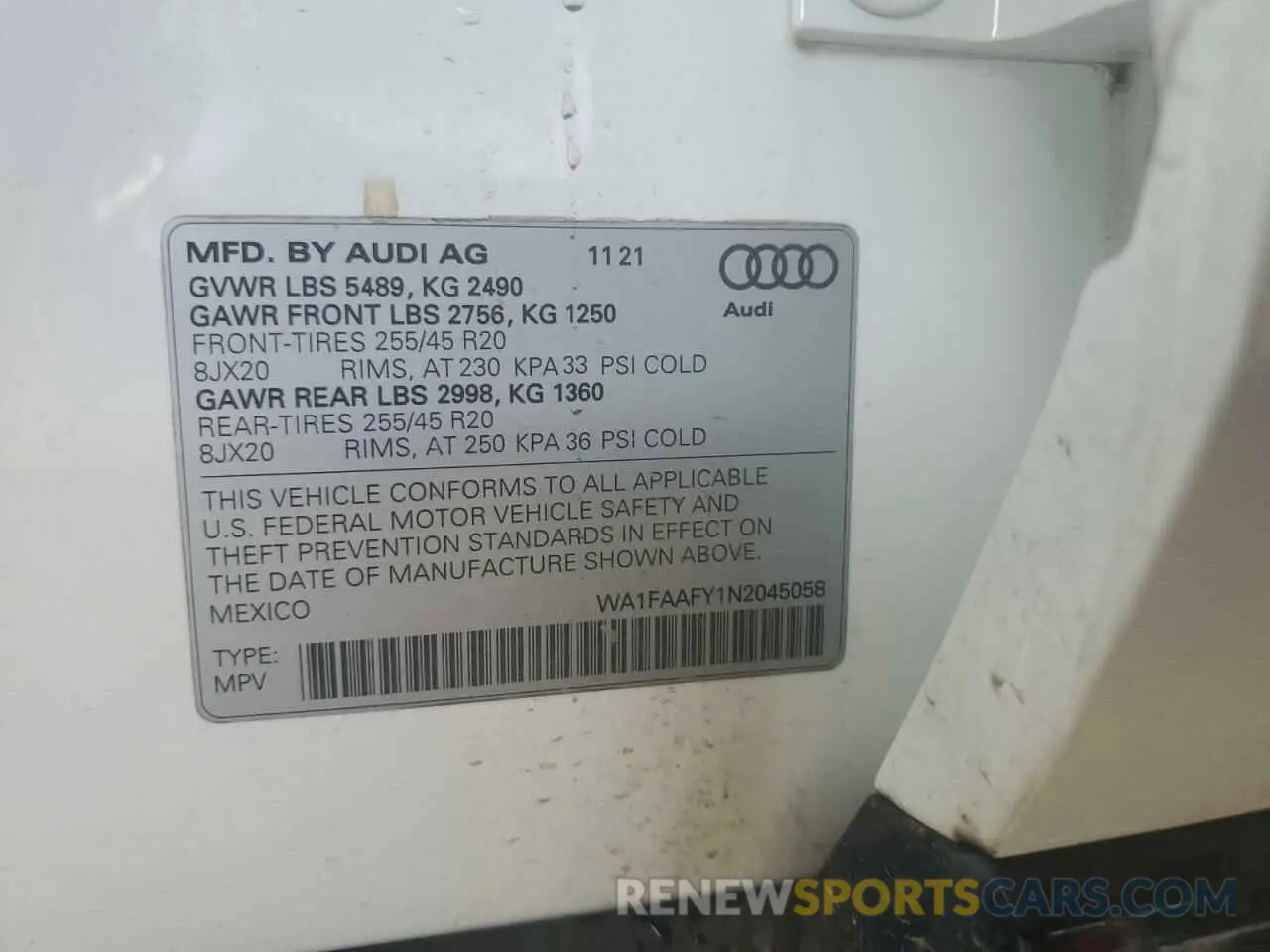 12 Photograph of a damaged car WA1FAAFY1N2045058 AUDI Q5 2022