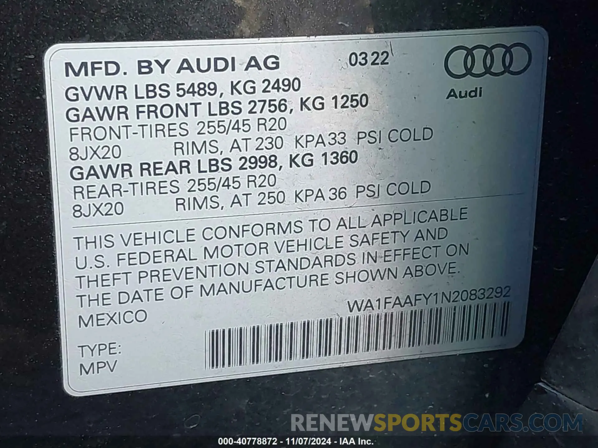 9 Photograph of a damaged car WA1FAAFY1N2083292 AUDI Q5 2022