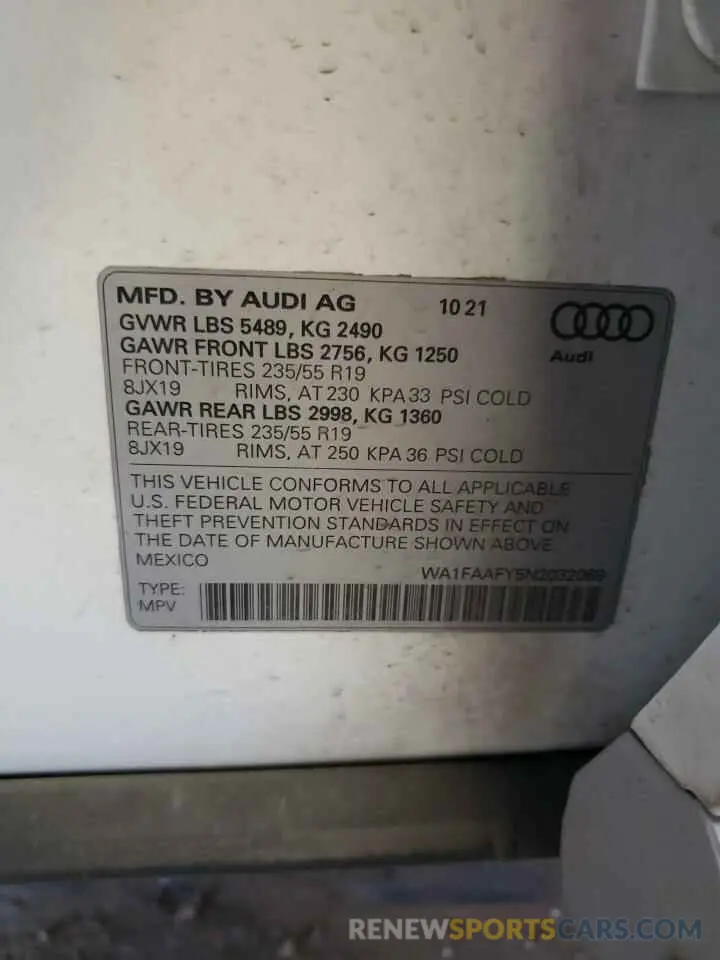 13 Photograph of a damaged car WA1FAAFY5N2032068 AUDI Q5 2022