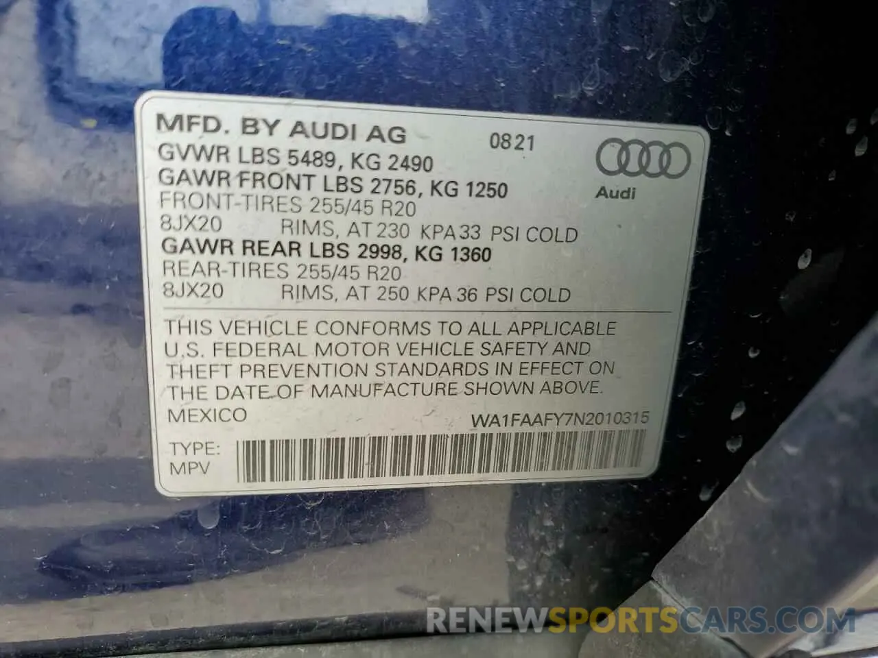 13 Photograph of a damaged car WA1FAAFY7N2010315 AUDI Q5 2022