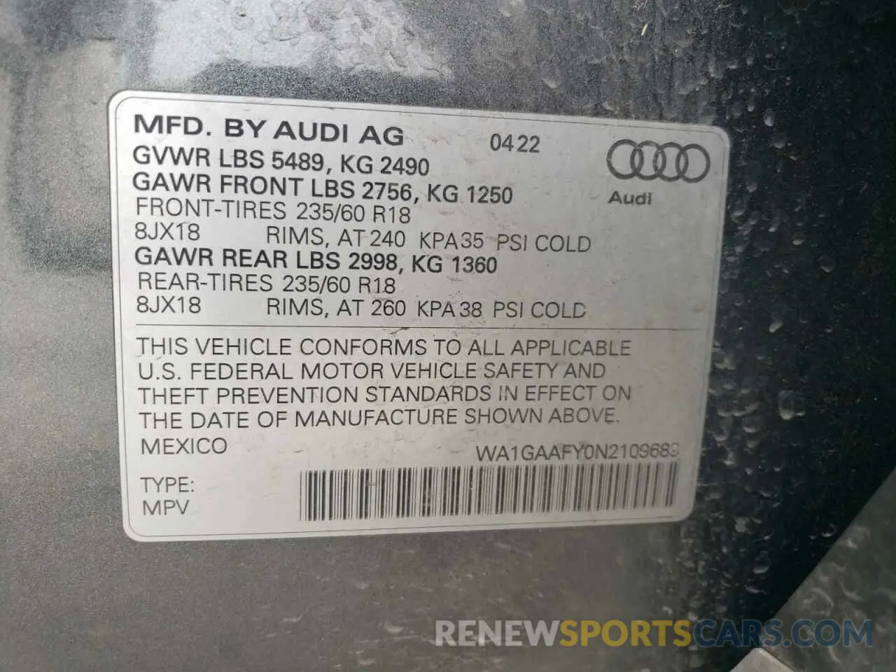 13 Photograph of a damaged car WA1GAAFY0N2109689 AUDI Q5 2022