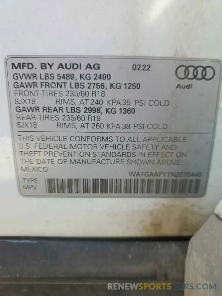 12 Photograph of a damaged car WA1GAAFY1N2070448 AUDI Q5 2022
