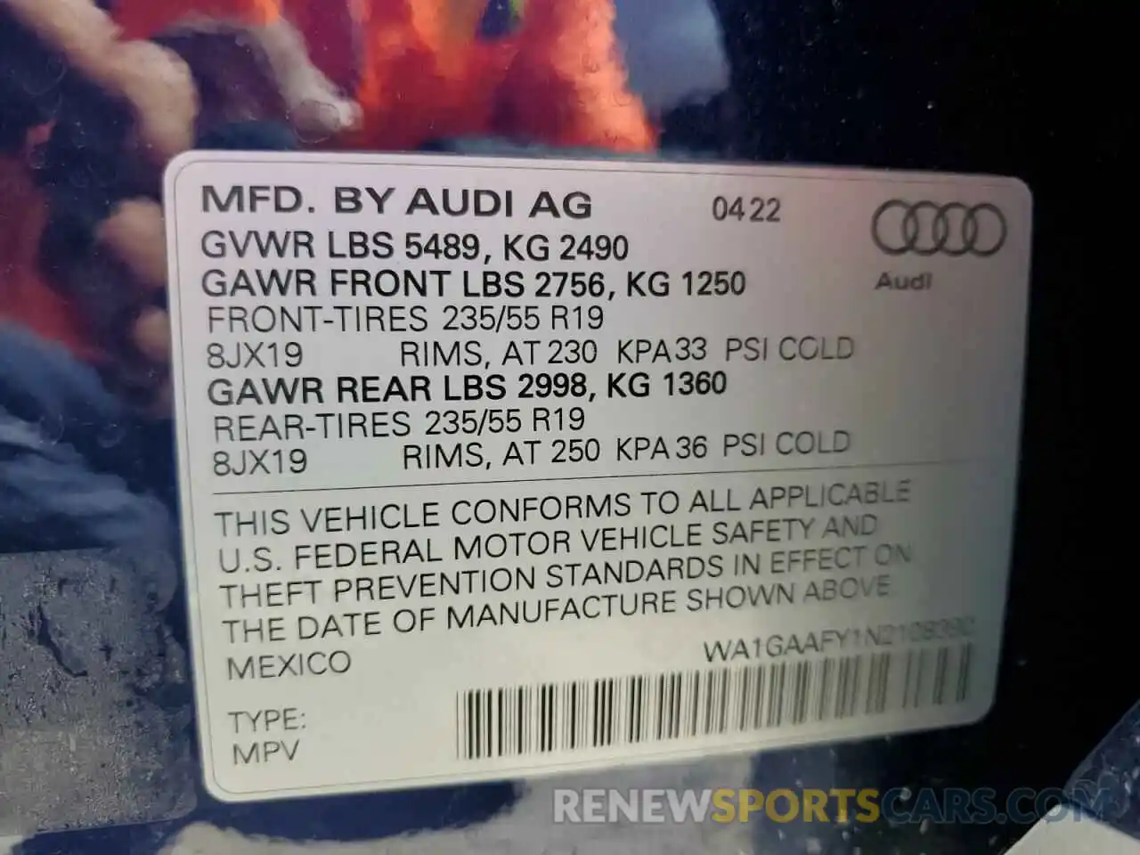 14 Photograph of a damaged car WA1GAAFY1N2108390 AUDI Q5 2022