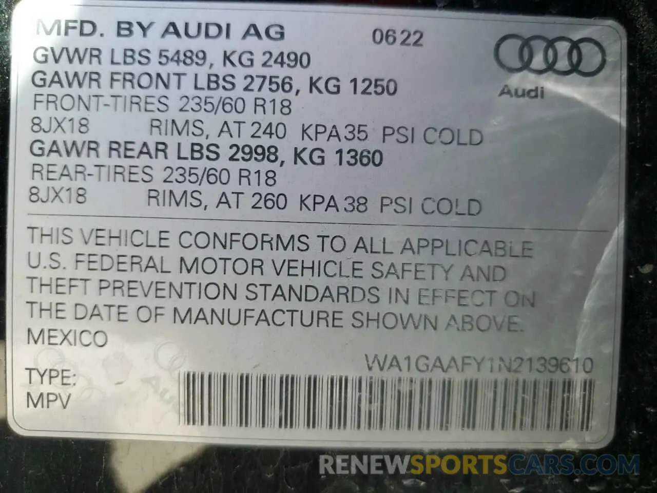 14 Photograph of a damaged car WA1GAAFY1N2139610 AUDI Q5 2022