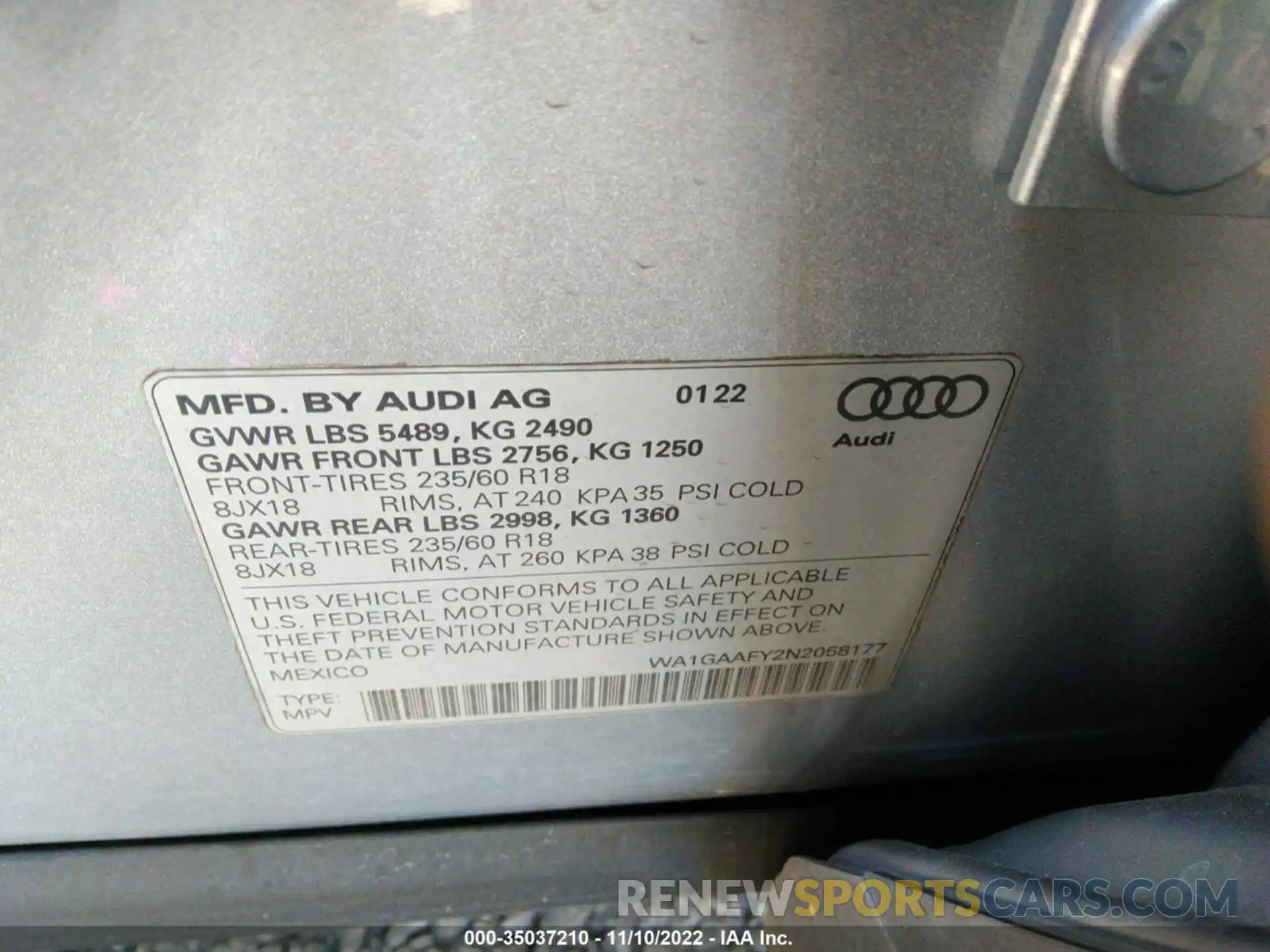 9 Photograph of a damaged car WA1GAAFY2N2058177 AUDI Q5 2022