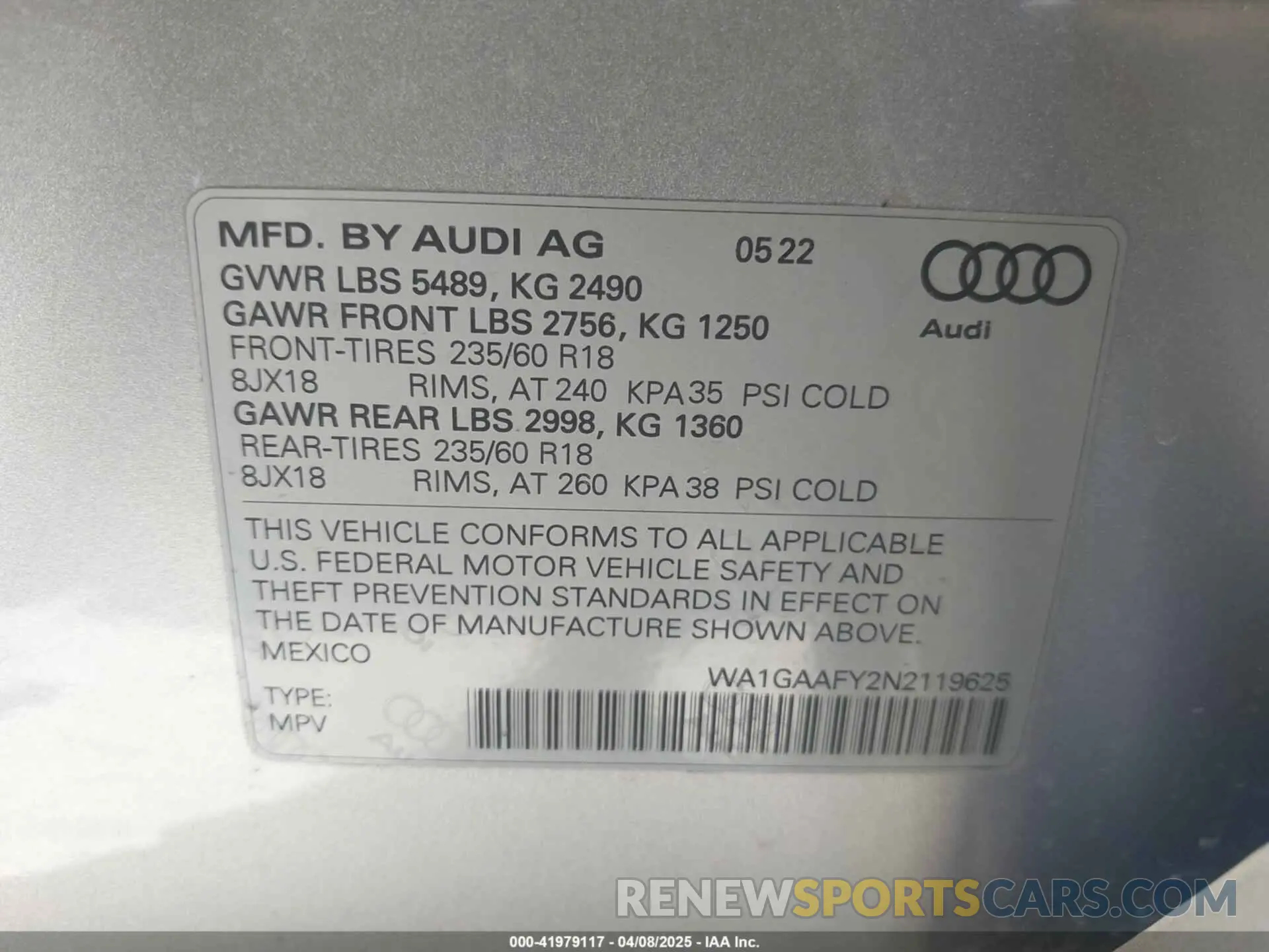 9 Photograph of a damaged car WA1GAAFY2N2119625 AUDI Q5 2022