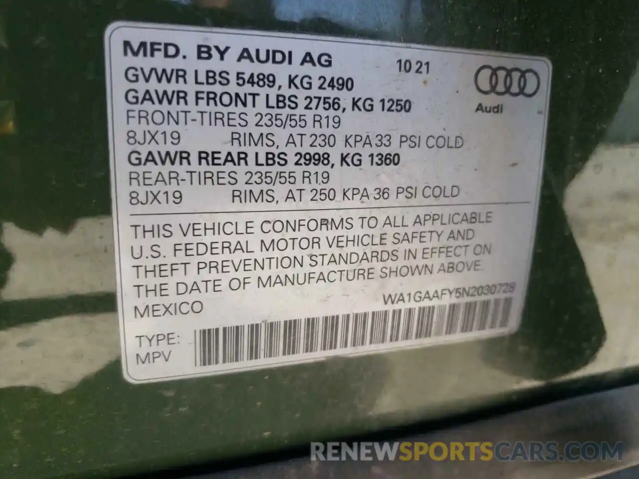 10 Photograph of a damaged car WA1GAAFY5N2030728 AUDI Q5 2022