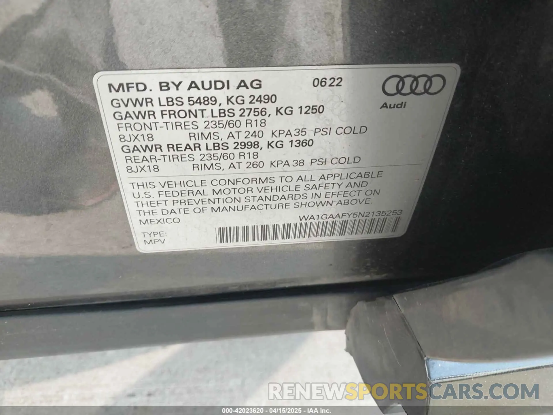 9 Photograph of a damaged car WA1GAAFY5N2135253 AUDI Q5 2022