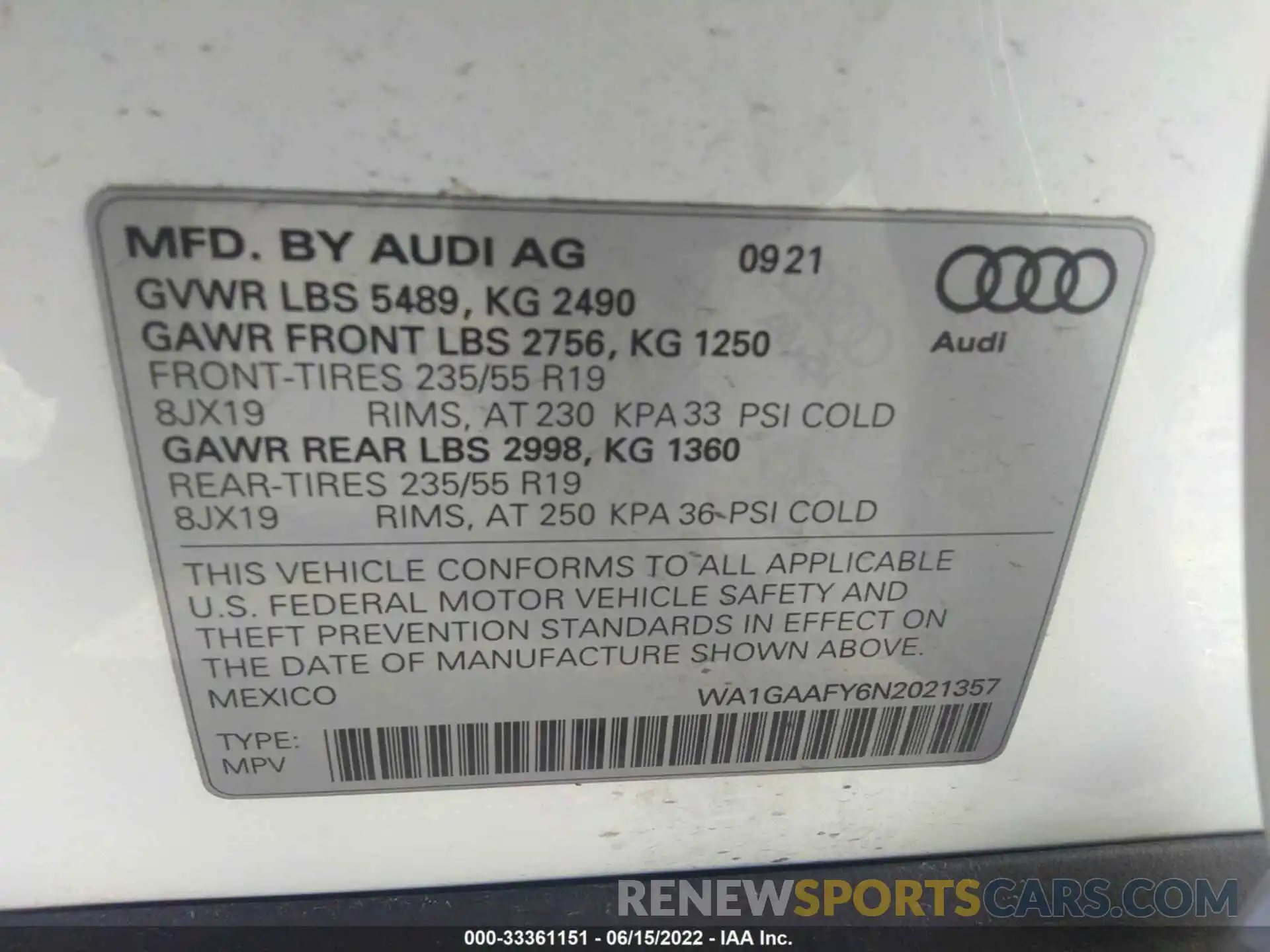 9 Photograph of a damaged car WA1GAAFY6N2021357 AUDI Q5 2022