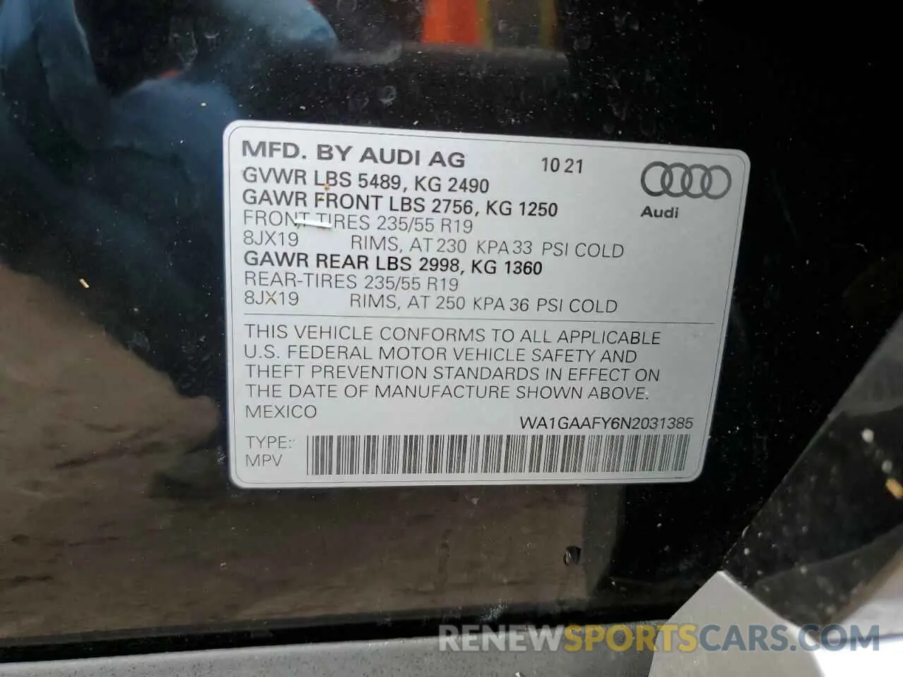 14 Photograph of a damaged car WA1GAAFY6N2031385 AUDI Q5 2022